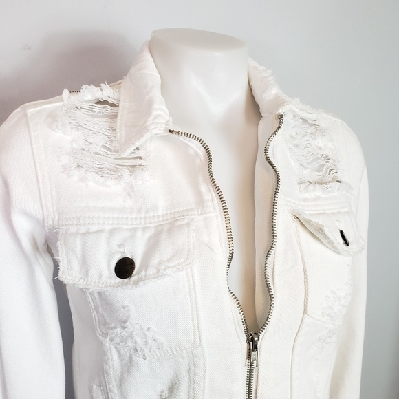 Carmar LF white denim jacket zip front sleeve dist - Picture 6 of 12